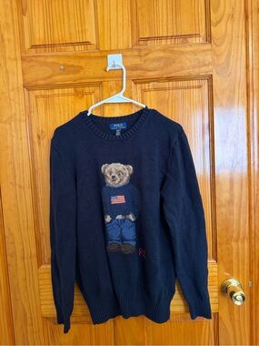 Polo by Ralph Lauren Navy Bear Crewneck Sweater with Flag Detail